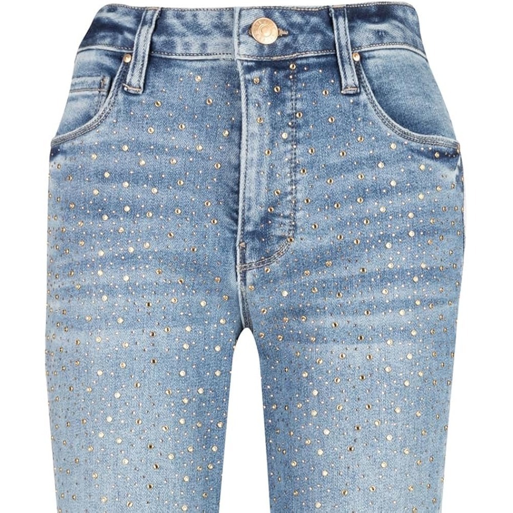 Kut from the Kloth Reese Fab Ab Ankle Straight Leg Rhinestone Jeans Blue Size 8